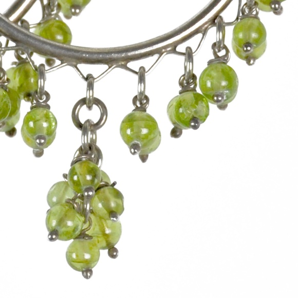Balinese Natural Peridot Bead Silver Hoop Earrings - Picture 4 of 5